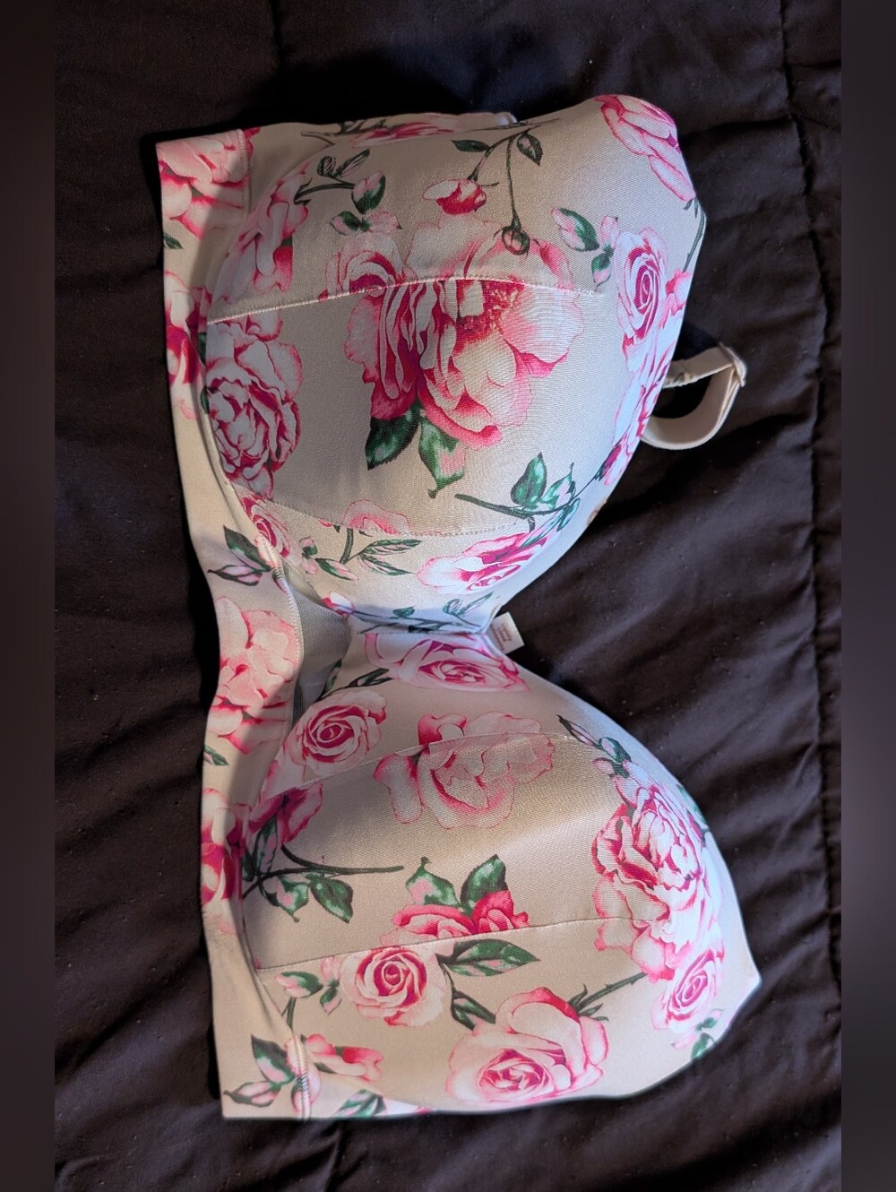 Cacique Cream Balconette Bra with Pink Rose Print 38G